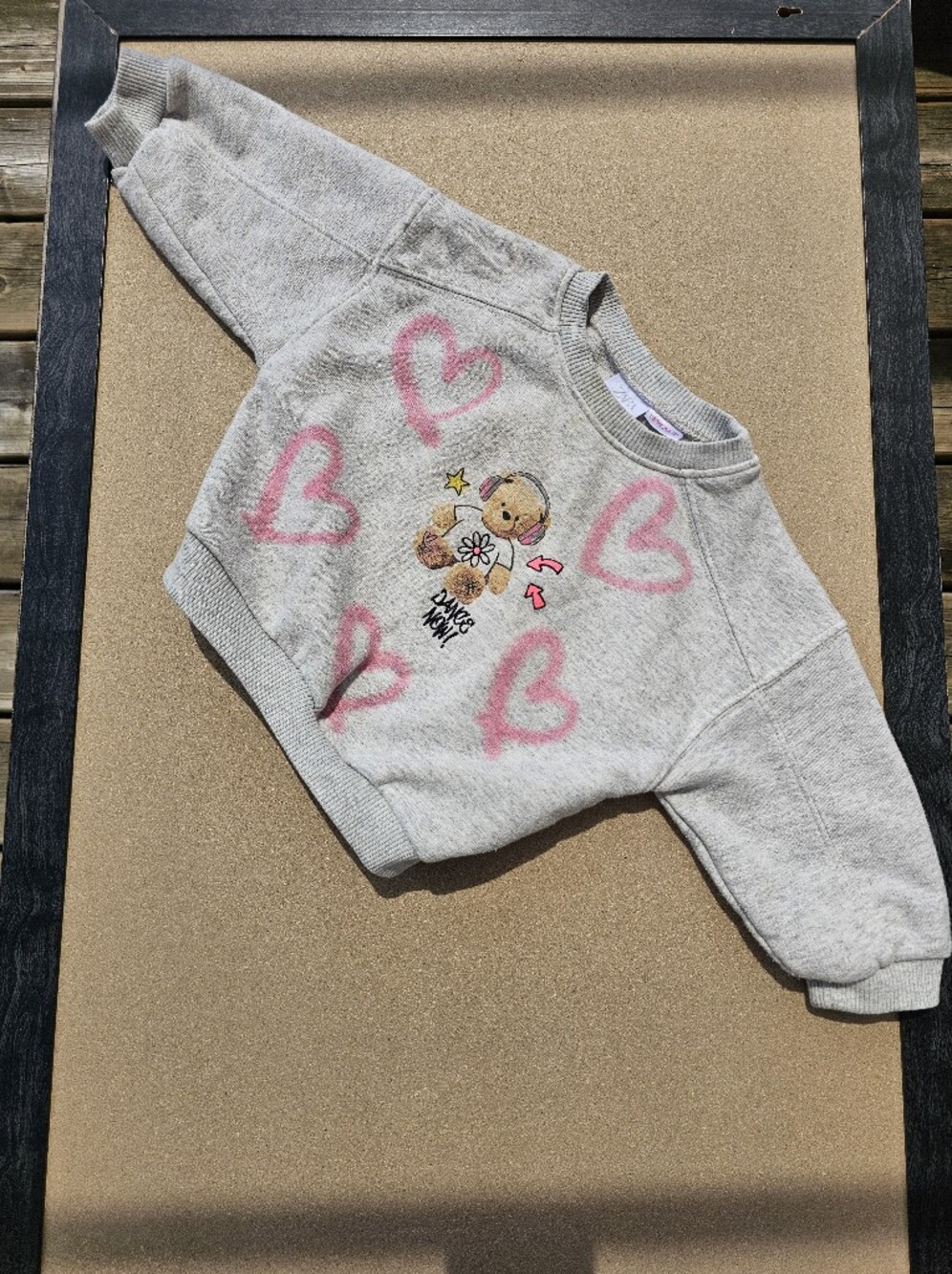 Zara Baby Girl Teddy Bear Sweatshirt | 18 Months | Grey Hearts